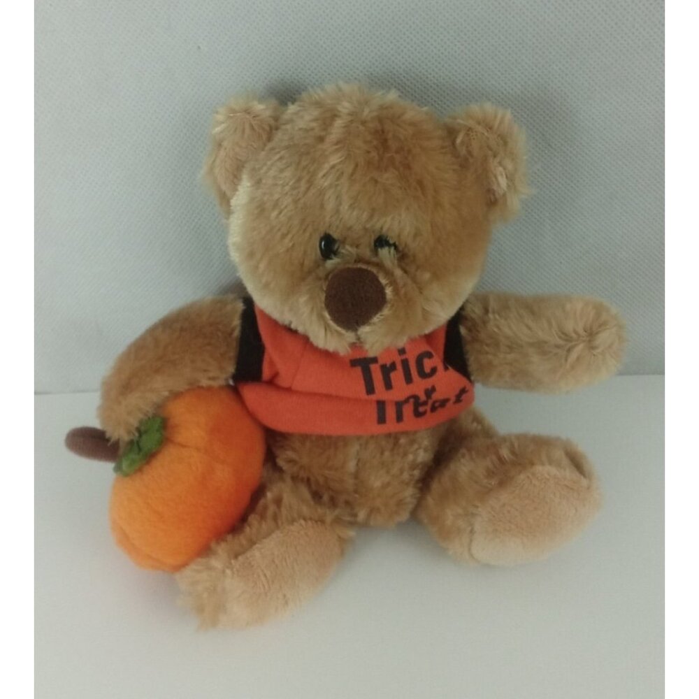 2008 Plushland Trick or Treat  Bear W/ Pumpkin Halloween Plush 6"
